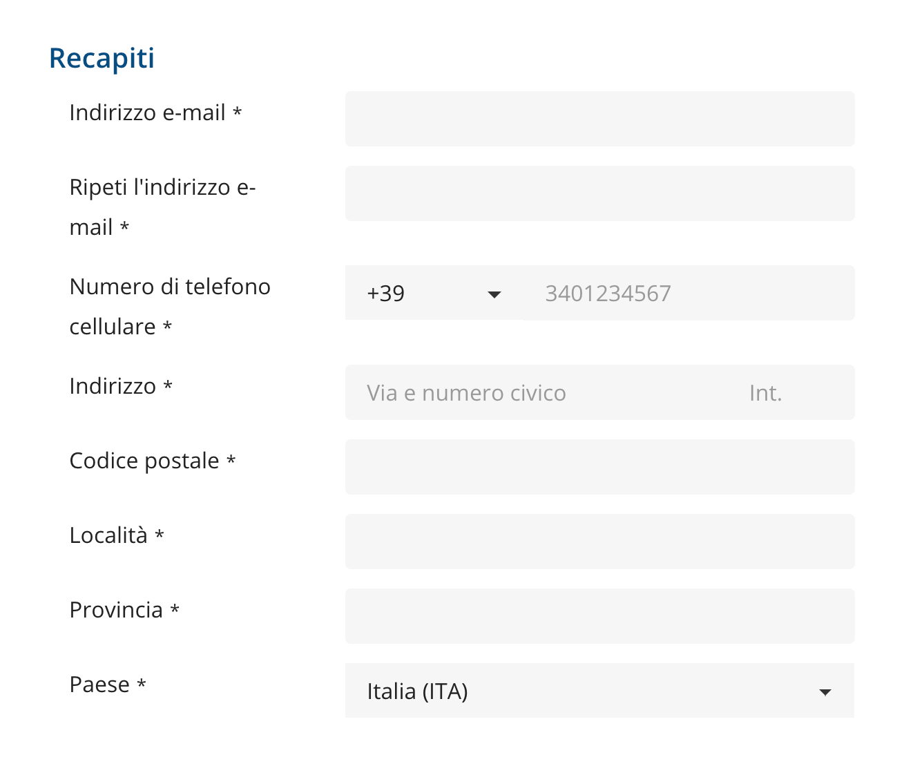 Modulo ESTA: recapiti